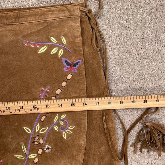 Brandon Thomas Womens 6 Brown Suede Embroidery Wrap Floral Butterfly Boho Skirt - Picture 7 of 10